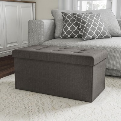 Hastings Home 30" Foldable Storage Bench With Foam-Padded Lid and Removable Bin - Dark Gray