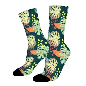 Hand Drawn Tropical Leaves Women Printed Crew Socks Funny Funky Socks Soft Polyester Novelty Gifts for Artists Men - 1 of 1