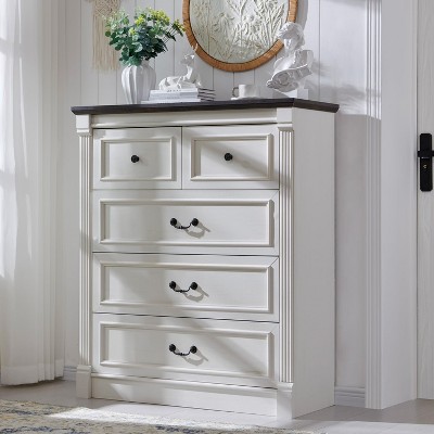 SinCiDo 5 Drawers Dresser for Bedroom, Farmhouse 46" Tall Dressers w/Roman Column