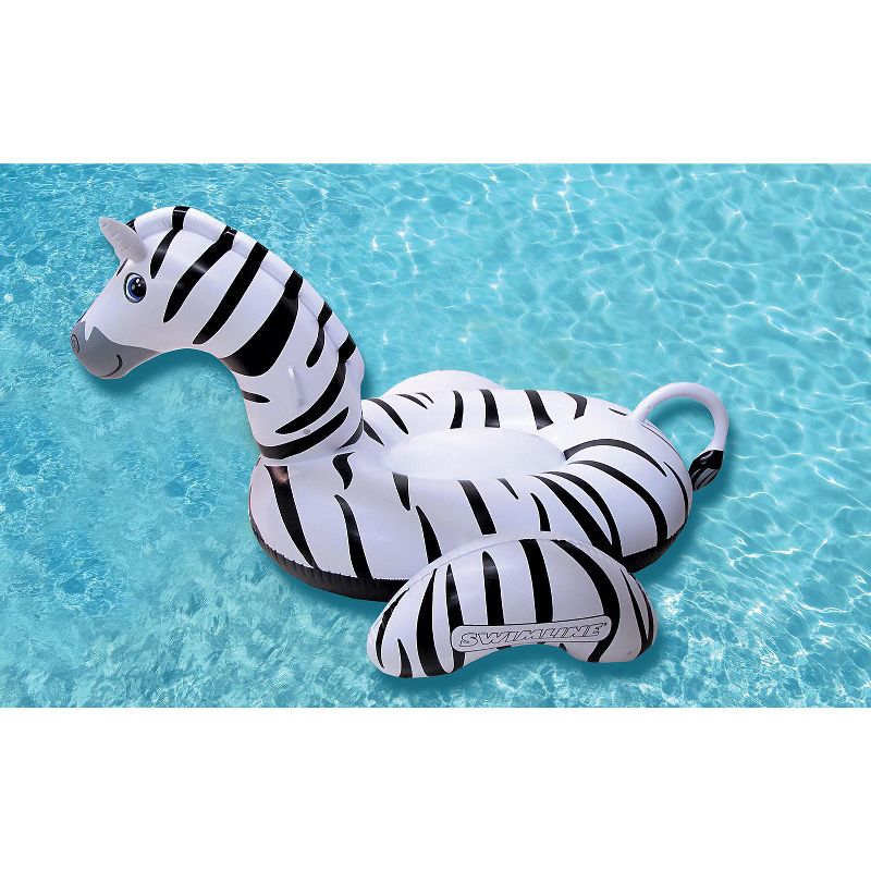 Swimline 96" Water Sports Inflatable Giant Zebra Swimming Pool 2-Person Ride-On Lounger - White/Black, 2 of 4