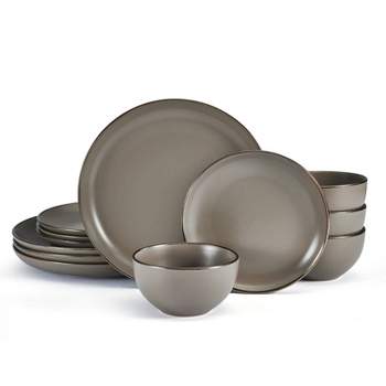 Pfaltzgraff Hadlee 12-Piece Dinnerware Set, Service for 4, Round Kitchen Plates and Bowls, Dishwasher and Microwave Safe, Gray