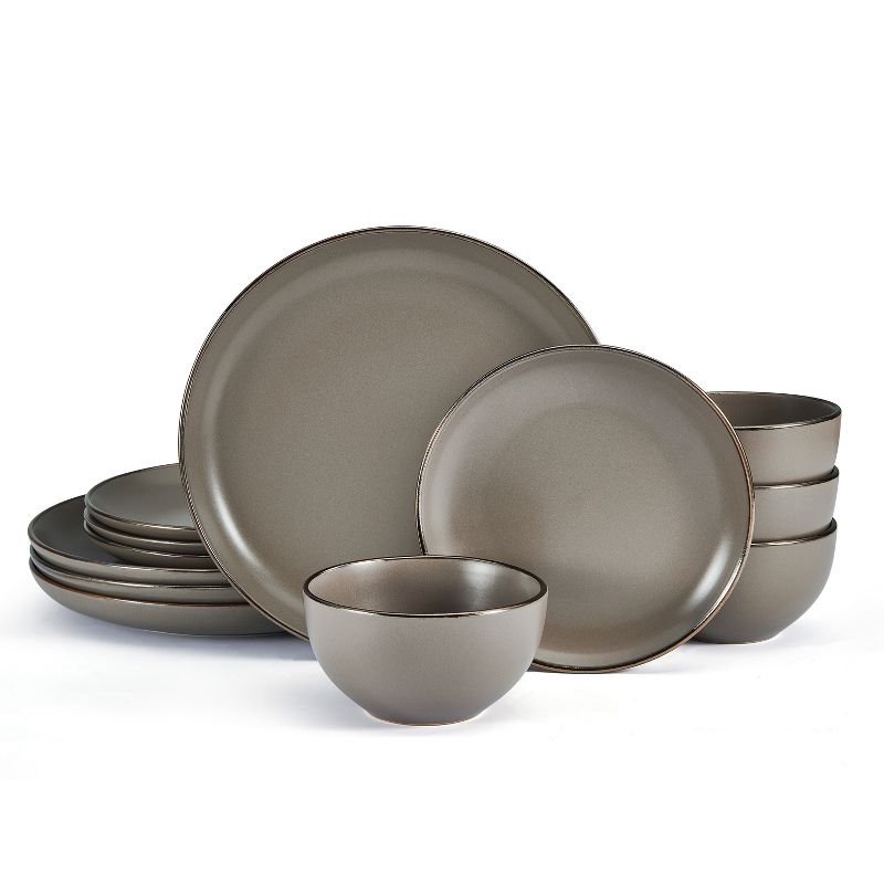 Pfaltzgraff Hadlee 12-Piece Dinnerware Set, Service for 4, Round Kitchen Plates and Bowls, Dishwasher and Microwave Safe, Gray, 1 of 6
