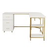 NicBex Home Office Desk L-Shape Writing Desk with 3 Drawers, 2 Open Storage Shelves, Wooden Desktop and Metal Legs for Study and Work - 3 of 4