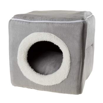 Pet Adobe Cat Pet Bed Cave With Removable Cushion - For Large Cats/Small Dogs, 13" x 12" x 11.25", Gray