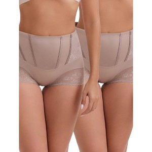 INSPIRE CHIC Women's High-Waisted Butt Lifting Tummy Control Lightweight Shaping Panties 2 Packs - 1 of 4