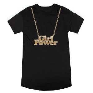 Girl Power Necklace Crew Neck Short Sleeve Women's Black Night Shirt - 1 of 2