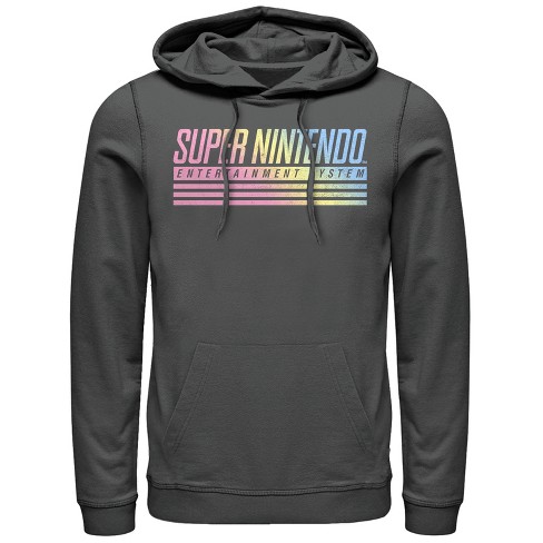 Men s Nintendo Retro Snes Logo Pull Over Hoodie Charcoal Heather