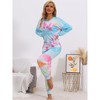 cheibear Women's Cotton Tie Dye Long Sleeve Round Neck Shirt with Drawstring Long Pants Pajama Set - image 3 of 4