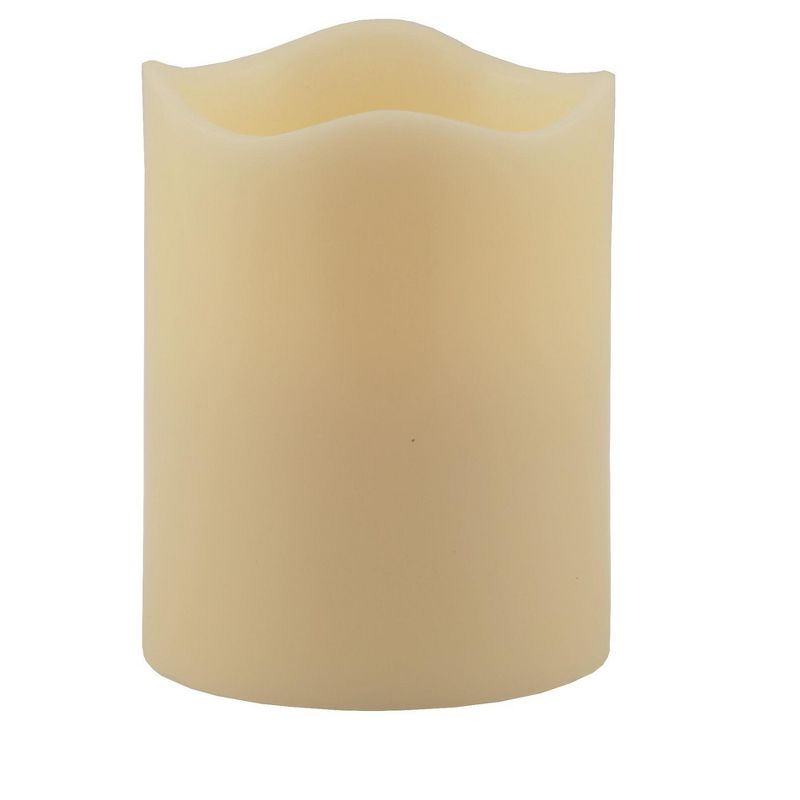 Pacific Accents Flameless 4x5 Ivory Melted Top Wax Pillar Candle, 1 of 4