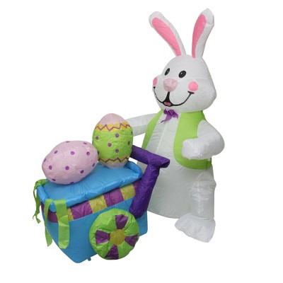 Northlight Easter 4' Inflatable Prelit Bunny with Cart Outdoor Decoration - White/Green