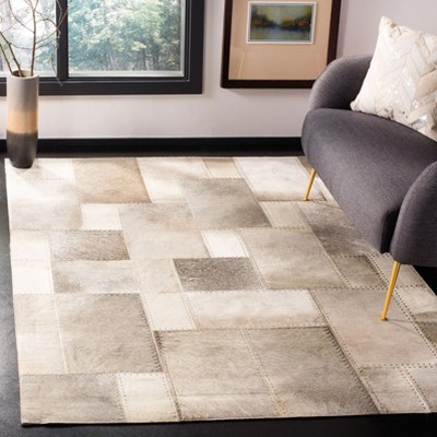 Gray Geometric Handmade Cowhide Leather Rug 3' x 5'