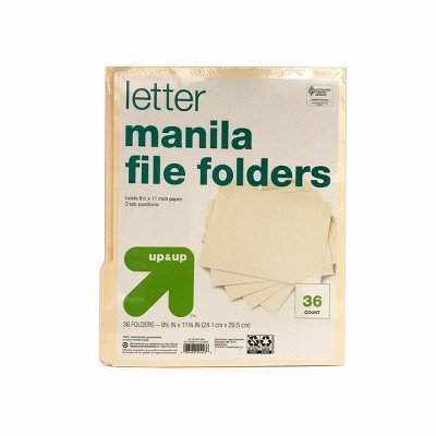 36ct Manila File Folders - up&up™: Top Tab, Non-Pronged, 12 Sheet Capacity, Brown, 11.62" x 9.5", 36 Pack