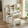 RISOKEYS Drawer Vanity Desk with Hairdryer Shelving & 4 Drawers and Upholstered Stool,Multi Layer Storage,for Small Space,Apartment White - 2 of 4