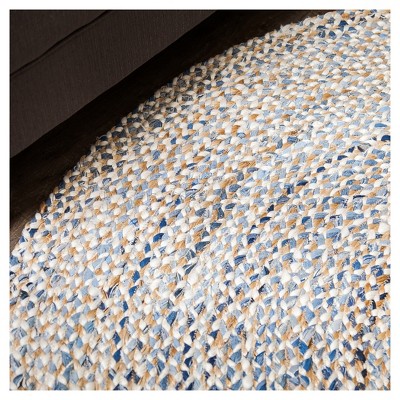 6' Round Braided Denim Blue Cotton and Jute Area Rug