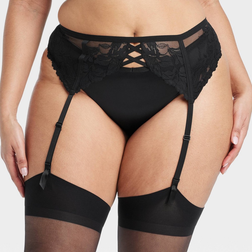 case pack of 10, Assorted sizes Women's Lace Lingerie Garter - Auden™ Black