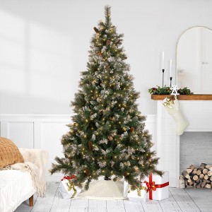 Northlight Real Touch™️ Pre-lit Snow Valley Pine Artificial Christmas Tree - 7.5' - Clear Lights - 1 of 4