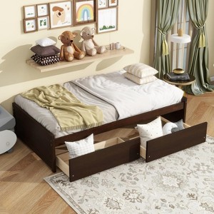 ALEXOUN Twin Size Bed Frame with Storage Drawers -Minimalist Rubber Wood Bed Frame Fits Bedroom,Guest Room,Nursery No Box Spring Needed - 1 of 4