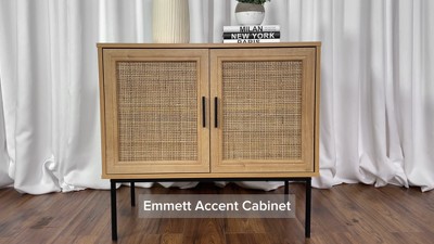 Emmet Black and Natural Wood Sideboard Buffet with Cane Doors