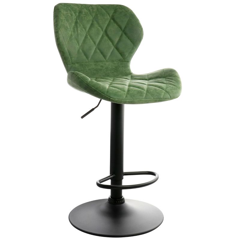 Elama Vintage Faux Leather Adjustable Bar Stool in Green with Black Base, 1 of 8
