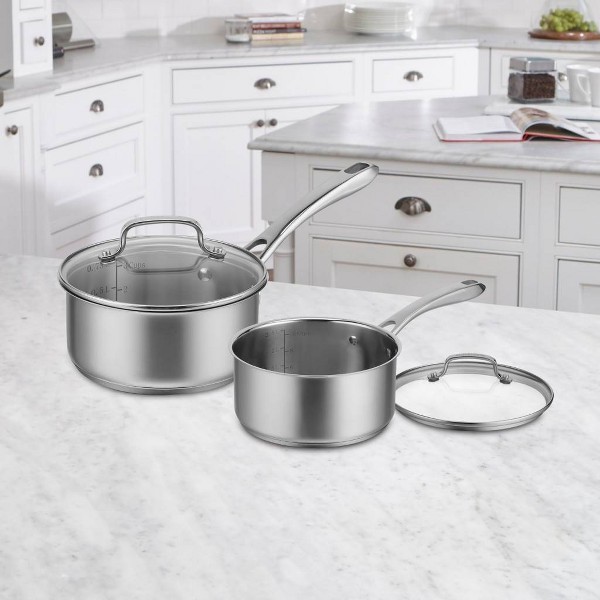 Juego de cacerolas de acero inoxidable Cuisinart Classic 4 piezas (1.5qt y 3qt) - 83-4: utensilios aptos para inducción, aptos para lavavajillas 4