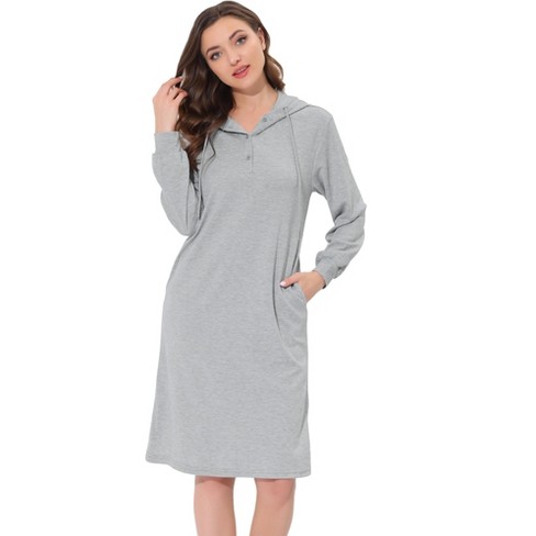 cheibear Womens Sleepwear Pajama Dress with Pockets Lounge Nightshirt  Hoodies Nightgown Gray X Small