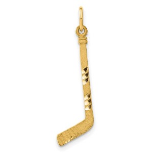 Black Bow Jewelry 14k Yellow Gold Satin and Diamond Cut Hockey Stick Pendant - 1 of 4