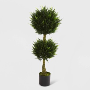 4ft Double Ball Cypress Topiary UV Resistant - Nearly Natural: Indoor/Outdoor, Potted, Weather-Resistant - 1 of 3