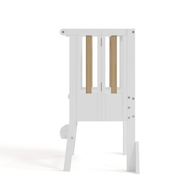 White and Driftwood Foldable Wooden Toddler Step Stool