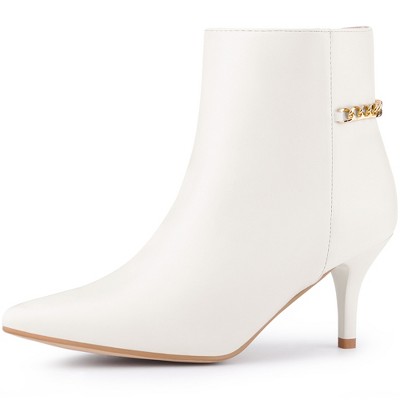 BLISSFUL STEP Gold Chain Pointed Toe Stiletto Heels Ankle Boots for Women