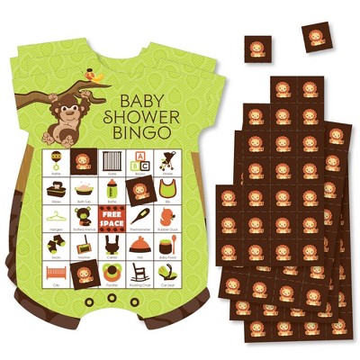 Big Dot of Happiness Funfari - Fun Safari Jungle - Picture Bingo Cards and Markers - Baby Shower Shaped Bingo Game - Set of 18