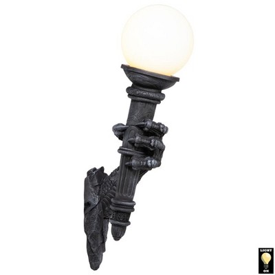 Medieval Dragon Talon Black Resin Wall Sconce with Glass Globe