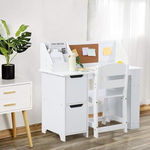 Jojoka Kids Study Desk and Chair Set, Wooden School Learning Table with Storage,White - 1 of 4