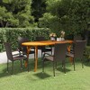 vidaXL 7 Piece Patio Dining Set in Brown - Solid Acacia Wood Table, PE-Rattan Upholstered Chairs, Stylish and Outdoor-Ready Furniture Set for Patios - 2 of 4
