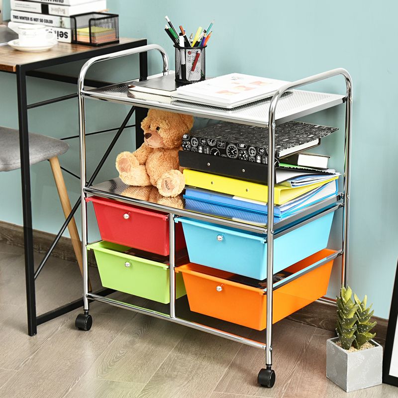 Tangkula 4-Drawer Rolling Storage Cart Metal Rack Organizer Shelf with Wheels, 2 of 9