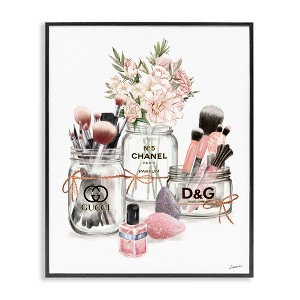 Stupell Industries Fashion Cosmetic Brushes in Glam Jars Black Framed Giclee Art - 1 of 4
