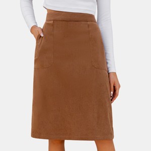 Women's Brown Corduroy Pocket Midi Skirt - Cupshe - 1 of 4