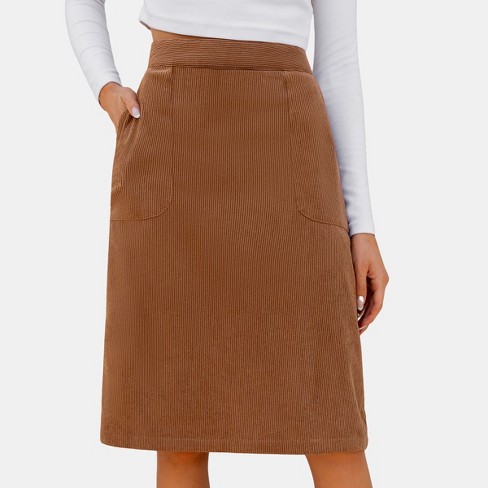 Women s Brown Corduroy Pocket Midi Skirt Cupshe l brown Target