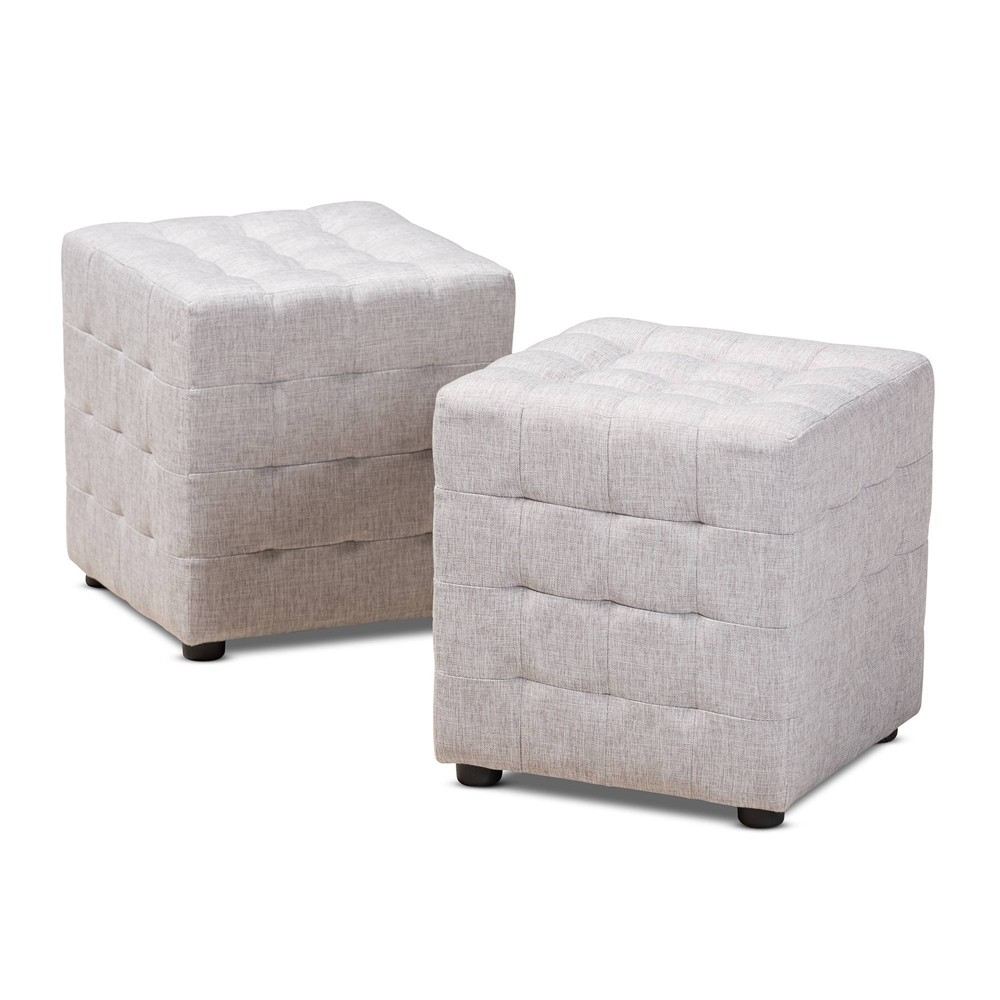 Photos - Pouffe / Bench Set of 2 Elladio Cube Ottoman Set Grayish Beige - Baxton Studio