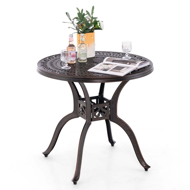 Costway 31.5" Cast Aluminum Table Patio Round Dining Table with 2" Umbrella Hole, 1 of 11