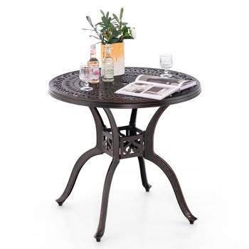 Costway 31.5" Cast Aluminum Table Patio Round Dining Table with 2" Umbrella Hole