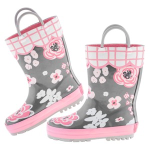 Stephen Joseph Gifts Girls Rain Boots Charcoal Flower Pink Size 07 - 1 of 4