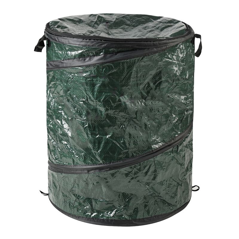 Collapsible Trash Can - Pop Up 44-Gallon Outdoor Portable Garbage Bag Holder with Zippered Lid - Recycle Bin for Camping or Parties by Wakeman (Green), 1 of 9