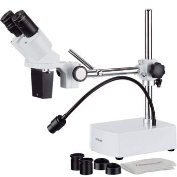 Stereo Microscope with 10X and 20X Magnification, Single Arm Boom Stand, and LED Gooseneck Light - AmScope