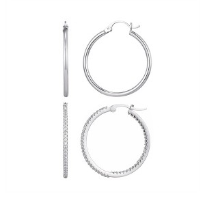 Adornia Silver Plated Infinity CZ and Plain Hoop Earring Set - 1 of 4