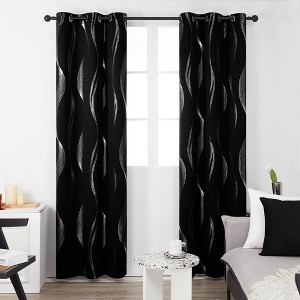 Deconovo 2 Pcs Silver Printed Blackout Curtains with Wave Pattern, 6 Grommets, No Tiebacks - 1 of 4