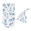 Sweet Jojo Designs Boy, Girl, Unisex/Gender Neutral Baby Cocoon and Beanie Hat Swaddle Wrap Botanical Blue, Grey and White 2pc - 2 of 4