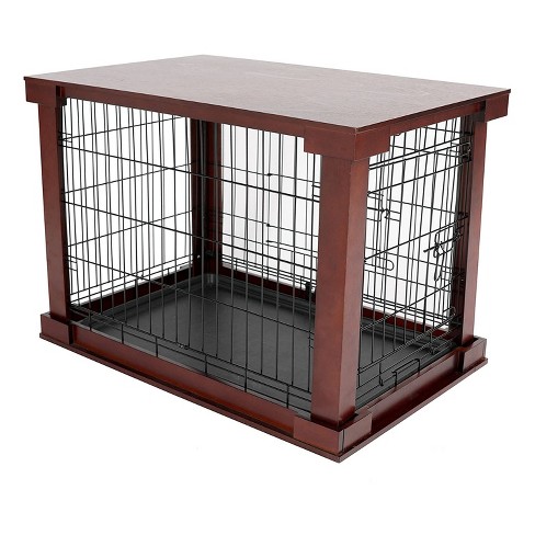 Merry Products 2 Door Decorative Pet Kennel With Wooden Protection Cover Divider Insert And Removable Tray End Or Side Table Large Brown Target