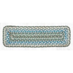 Earth Rugs Sage/Ivory/Settlers Blue Rectangle Stair Tread 27"x8.25" – Hand-Braided Jute Rug in Soft Country Coastal Colorway - 1 of 3
