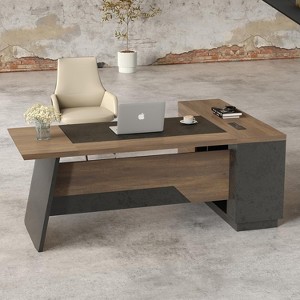 SAINTCY Modern L-Shaped Executive Desk, 78.74" Large Industrial Wood Office Desk with Drawers & Shelves, Home Office Computer Workstation - 1 of 4