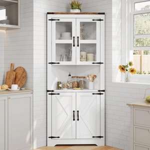 Tall Farmhouse Corner Cabinet with Glass Door & Adjustable Shelves, Space-Saving Storage for Kitchen or Bathroom - 1 of 4